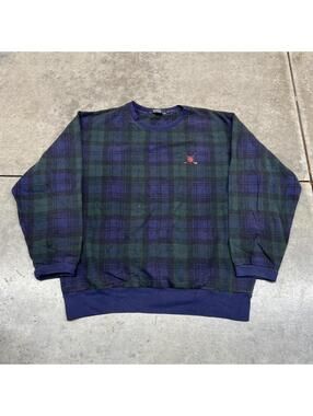 vintage polo ralph kauren golf green and navy plaid small logo crewneck size xl